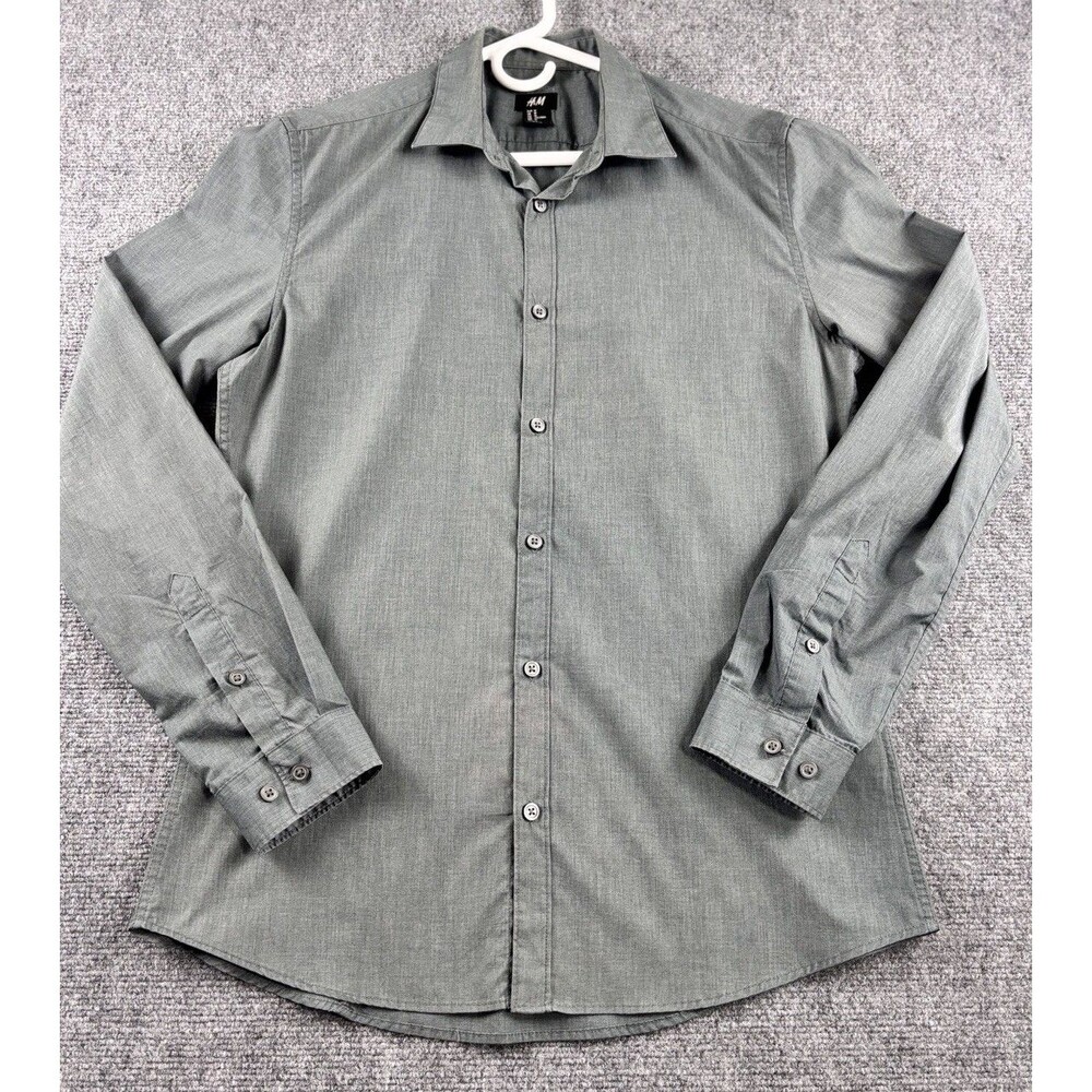 H&M Mens M Shirt Green Easy Iron Long Sleeve